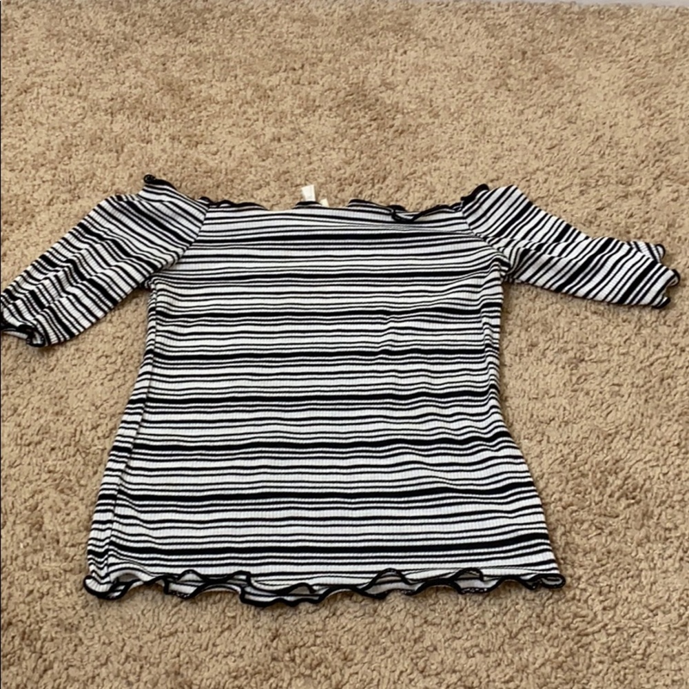 Off the Shoulder Black and White Striped Crop top